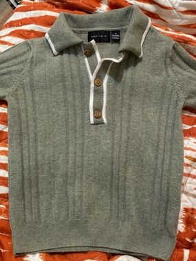 Perry Ellis Sage Green Knit Polo Sweater